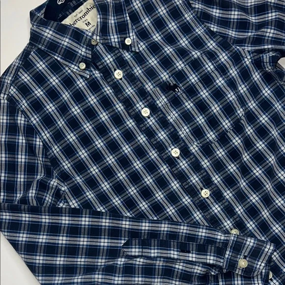 Abercrombie & Fitch Men's Navy Checkered Shirt - Picture 4 of 11